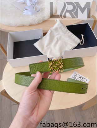 Loewe Anagram Leather Belt 3cm Green/Gold 2022 106