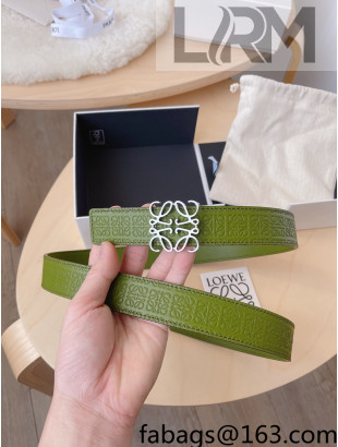 Loewe Anagram Leather Belt 3cm Green/Silver 2022 107