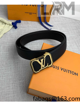 Louis Vuitton Reversible Litchi-Grained Leather Belt 4cm with Framed LV Buckle Black/Coffee 2022 62