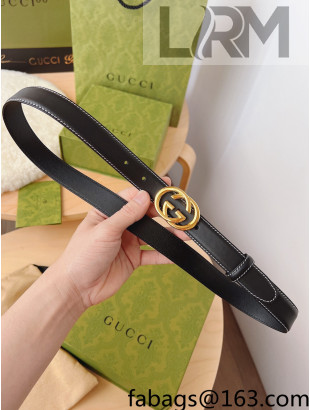 Gucci Leather Belt 2.5cm with Interlocking G Buckle Black/Shiny Gold 2022 031151