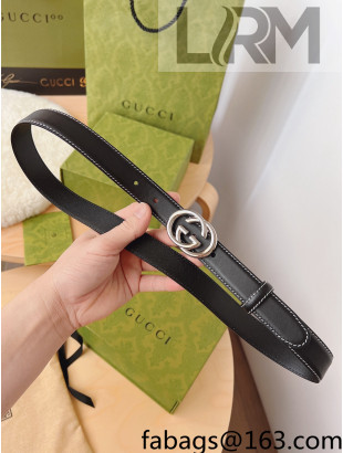 Gucci Leather Belt 2.5cm with Interlocking G Buckle Black/Shiny Silver 2022 031152