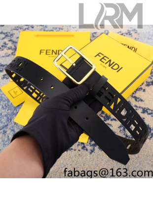 Fendi FF Cutout Leather Belt 3.5cm Black 2022 031156