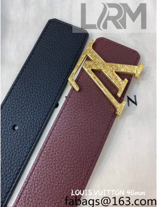 Louis Vuitton Calf Leather Belt 4cm with LV Buckle Black/Burgundy/Gold 2022 031141