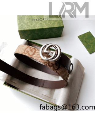 Gucci Maxi-GG Canvas Belt 3cm with Interlocking G Buckle Brown/Silver 2022 033061