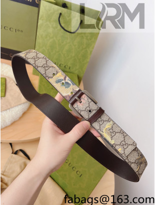 Gucci Carnation Print GG Canvas Belt 3.5cm Beige/Brown/Silver 2022 033064