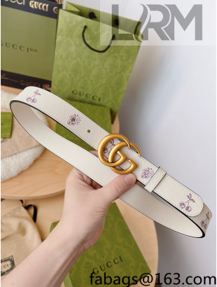 Gucci Berry Print Leather Belt 3cm White/Gold 2022 033067