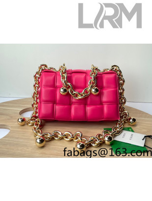 Bottega Veneta Chain Cassette Bag in Padded Intreccio Lambskin with Golden Ball Bonbon Pink 2022 680070 