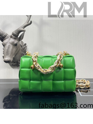 Bottega Veneta Chain Cassette Bag in Padded Intreccio Lambskin with Golden Ball Bright Green 2022 680070 
