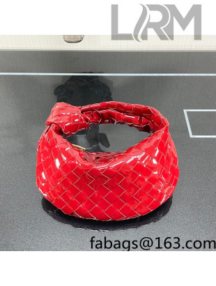 Bottega Veneta Mini Jodie Hobo Bag in Patent Leather Chili Red 2022 651876 