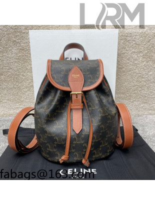 Celine Mini Backpack Folco in Triomphe Canvas and Calfskin Tan 197662 Brown 2022