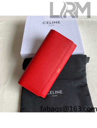 Celine Large Flap Wallet in Palm-Grained Calfskin Red 2022 4148
