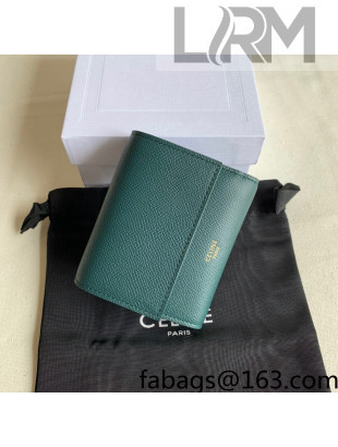 Celine Small Trifold Wallet in Palm-Grained Calfskin Dark Green 2022 0146