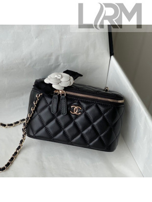 Chanel Lambskin Vanity Case Clutch with Camellia Chain AP2159 Black 2021 
