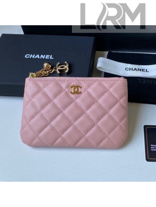 Chanel Grained Leather Mini Pouch with Charm A50168 Pink 2021