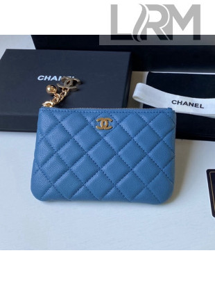 Chanel Grained Leather Mini Pouch with Charm A50168 Royal Blue 2021