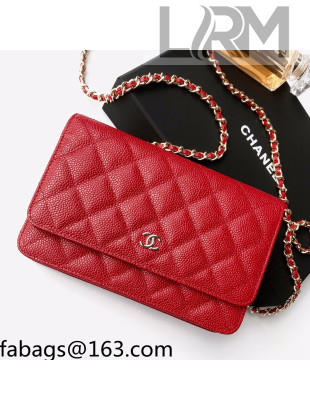 Chanel Grained Calfskin Classic Wallet on Chain WOC AP0250 Red 2021 
