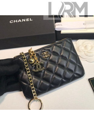 Chanel Lambskin Mini Pouch with Charm A50168 Black/Gold 2021