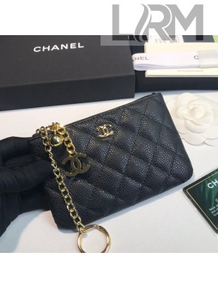 Chanel Grained Leather Mini Pouch with Charm A50168 Black/Gold 2021