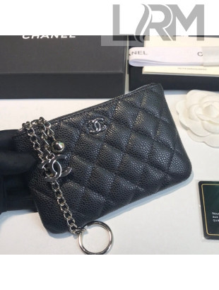 Chanel Grained Leather Mini Pouch with Charm A50168 Black/Silver 2021