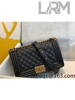 Chanel Quilted Caviar-Grained Calfskin Medium Boy Flap Bag A67085 Black/Gold Yellow 2021