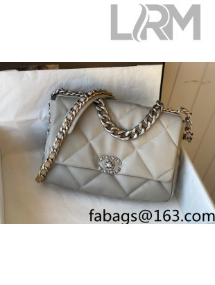 Chanel 19 Goatskin Large Flap Bag AS1161 Light Gray/Silver 2021 39