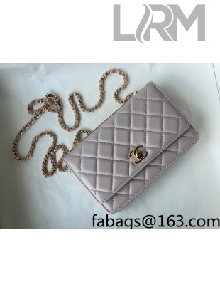 Chanel Lambskin Wallet on Chain WOC with Metallic Band AP2433 Light Pink 2021 