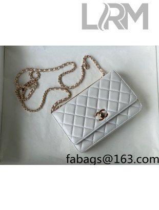 Chanel Lambskin Wallet on Chain WOC with Metallic Band AP2433 White 2021