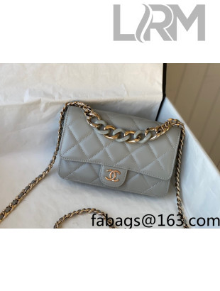 Chanel Lambskin Wallet on Plexi Chain WOC AP2377 Gray 2021