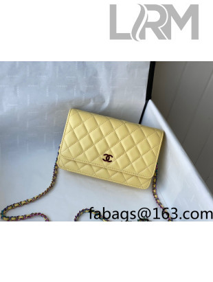 Chanel Lambskin & Rainbow Metal Wallet on Chain WOC AP0250 Yellow 2021