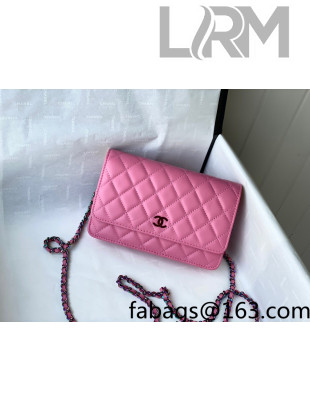 Chanel Lambskin & Rainbow Metal Wallet on Chain WOC AP0250 Pink 2021