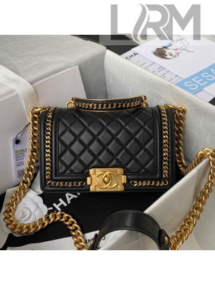 Chanel Lambskin Chain Small Boy Handbag Black 2021 46