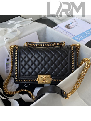 Chanel Lambskin Chain Medium Boy Handbag Black 2021 49