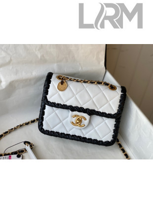 Chanel Calfskin Braided Trim Mini Square Flap Bag AS2495 White 2022