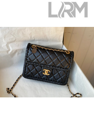 Chanel Calfskin Braided Trim Small Square Flap Bag AS2496 Black 2022
