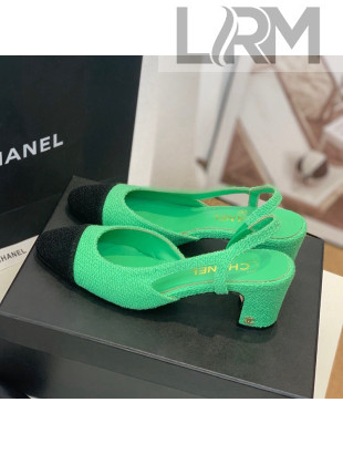 Chanel Fabric Slingback Pumps 6.5cm G31318 Green 2022