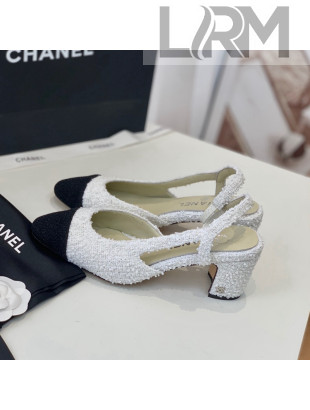Chanel Tweed Slingback Pumps 6.5cm G31318 White/Black 2022