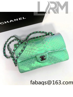 Chanel Pythonskin Embossed Leather Medium Calssic Flap Bag A01112 Neon Green 2022 07