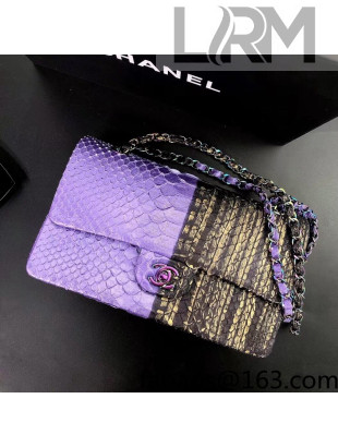 Chanel Pythonskin Embossed Leather Medium Calssic Flap Bag A01112 Purple/Gold 2022 09