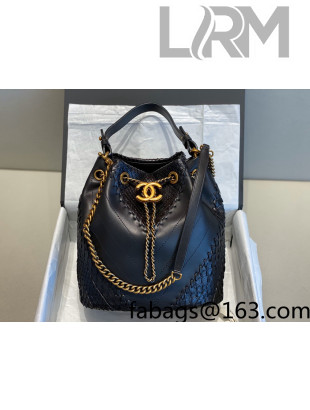 Chanel Calfskin Bucket Bag Black 2022 11
