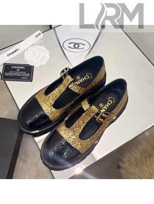 Chanel Sequins Loafers with Buckle Gold 2022 06