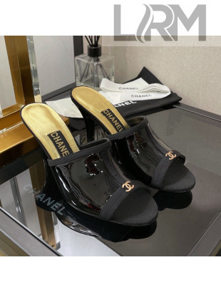 Chanel Patent High Heel Slide Sandals 8cm Black 2022 01