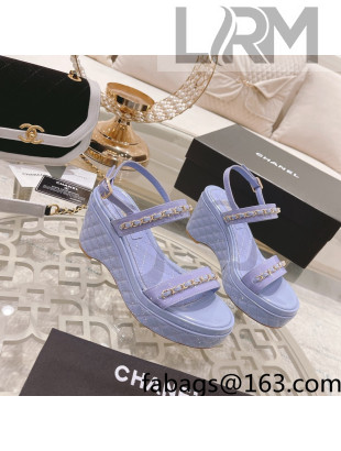 Chanel Patent Leather Wedge Sandals with Chain Purple 2022