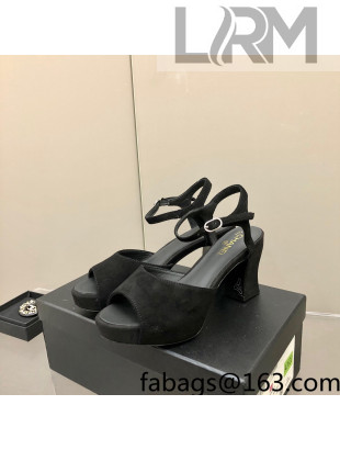 Chanel Suede High Heel Sandals Black 2022 032198