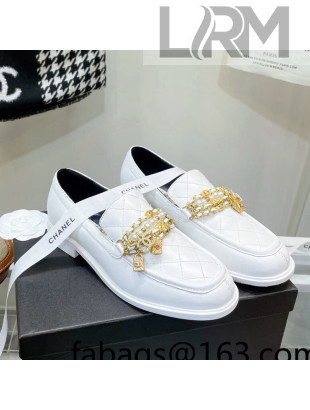 Chanel Lambskin Loafers with Lock Chain G38922 White 2022