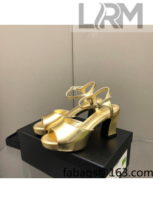 Chanel Lambskin High Heel Sandals Gold 2022 0321101