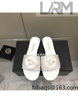 Chanel Grosgrain Camellia Bloom Flat Slide Sandals White 2022 0321104