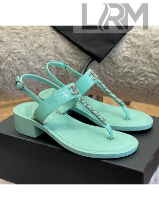 Chanel Patent Calfskin Heel Sandals 4.5cm G38200 Light Blue 2022