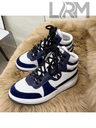 Chanel Fabric, Suede & Calfskin High top Sneakers G38804 White/Navy Blue 2022