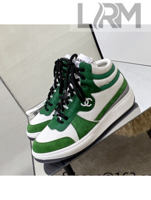 Chanel Fabric, Suede & Calfskin High top Sneakers G38804 White/Green 02 2022