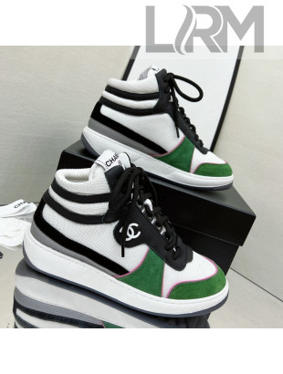 Chanel Fabric, Suede & Calfskin High top Sneakers G38804 White/Black/Green 2022